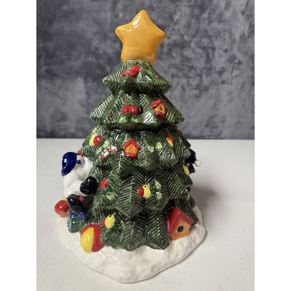 VTG 1990s Home Trends Christmas Tree Cookie Jar Ceramic Snowman Bird Cottagecore - Picture 4 of 8